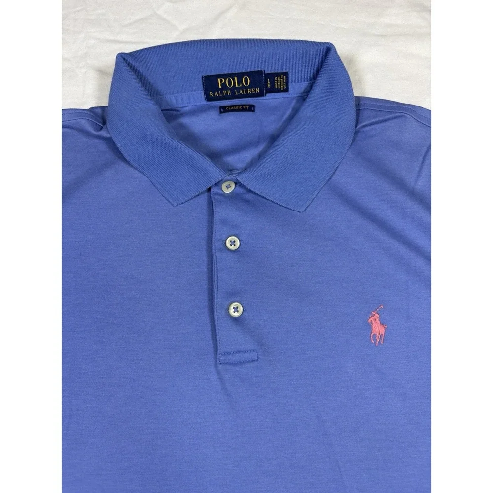 Polo Ralph Lauren Polo Shirt Mens Large Blue Pique Cotton Classic Fit Pony